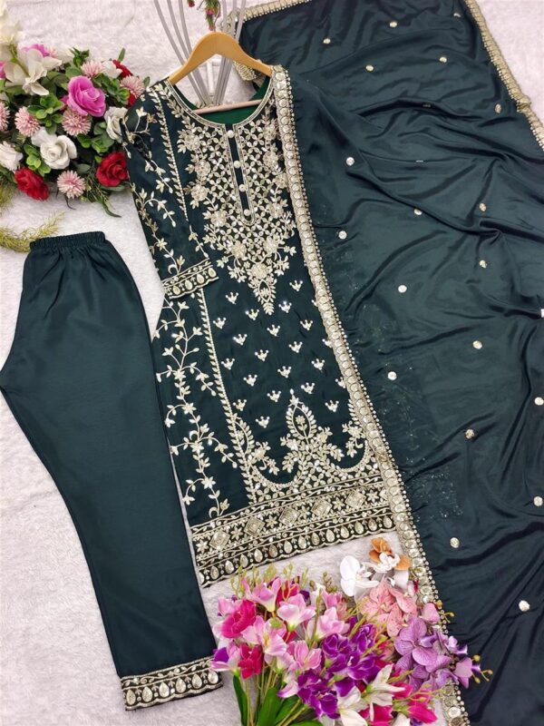 Shop Pure Chinon Silk Top-Plazzo and Dupatta Set with Heavy Embroidery - Image 7