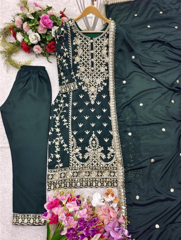 Shop Pure Chinon Silk Top-Plazzo and Dupatta Set with Heavy Embroidery - Image 9