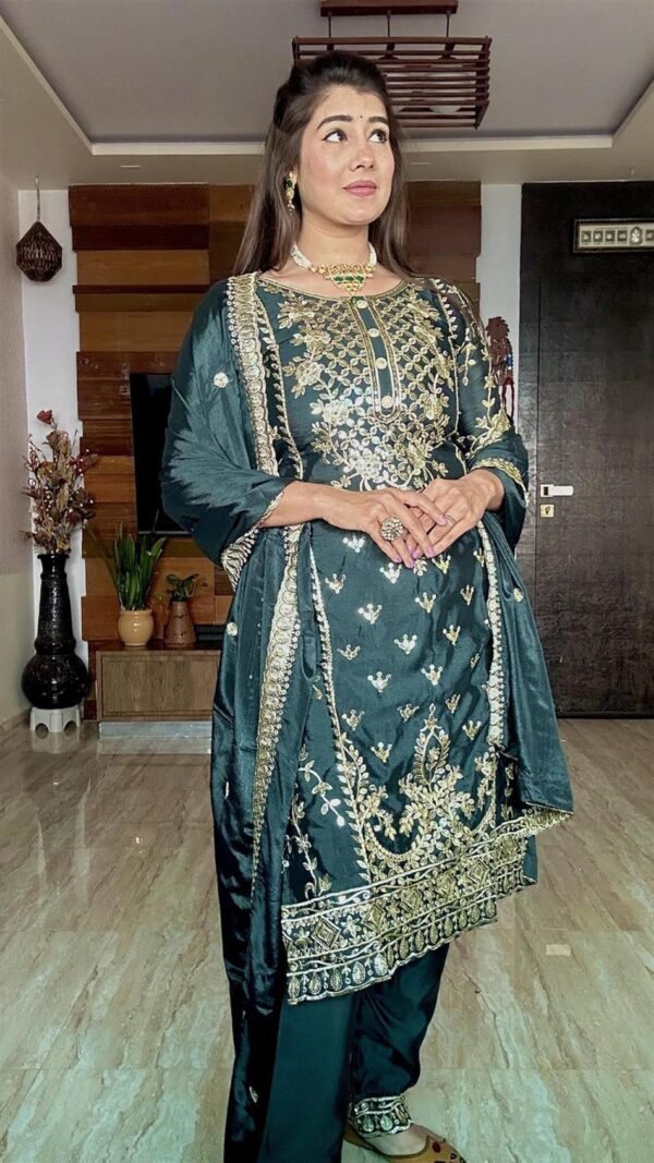 Shop Pure Chinon Silk Top-Plazzo and Dupatta Set with Heavy Embroidery - Image 2