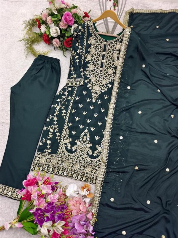 Shop Pure Chinon Silk Top-Plazzo and Dupatta Set with Heavy Embroidery - Image 8