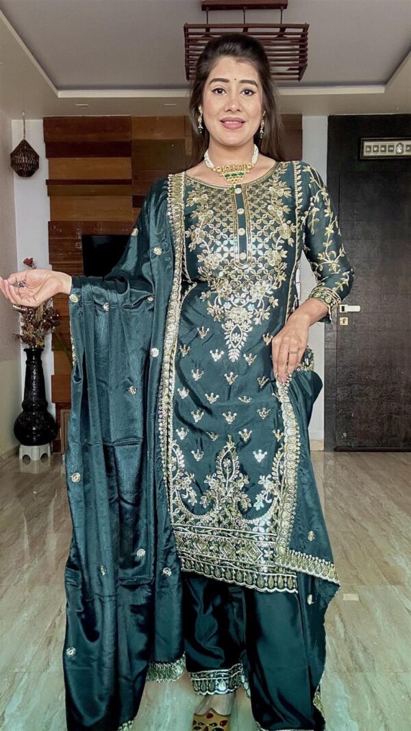 Shop Pure Chinon Silk Top-Plazzo and Dupatta Set with Heavy Embroidery