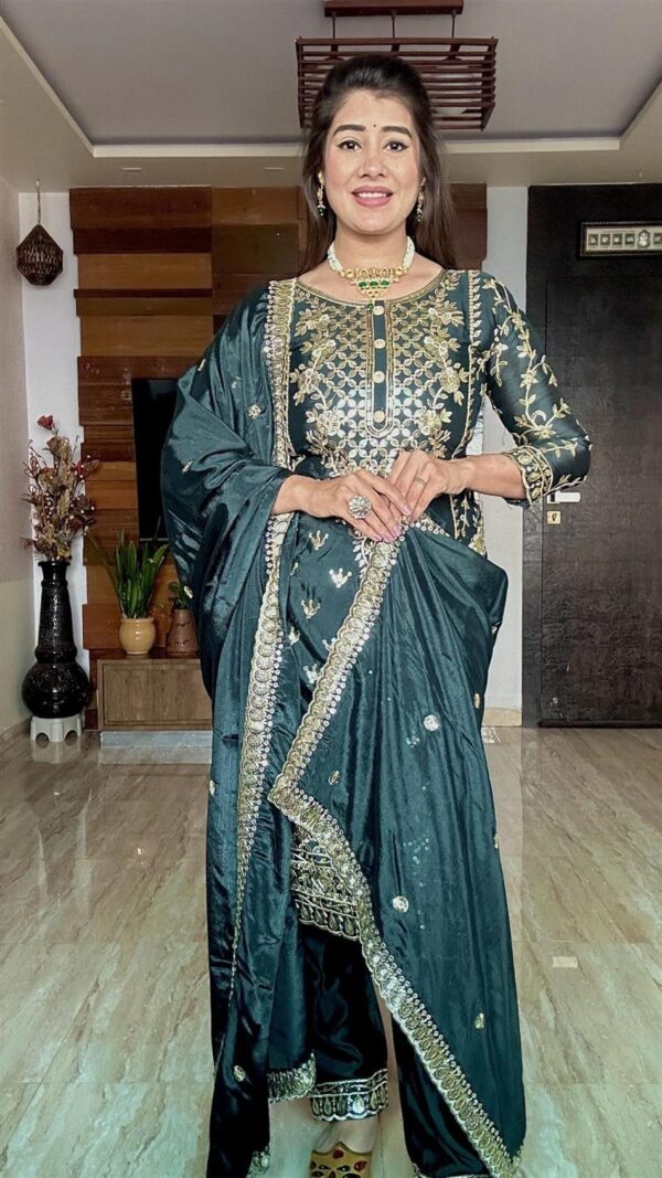 Shop Pure Chinon Silk Top-Plazzo and Dupatta Set with Heavy Embroidery - Image 4