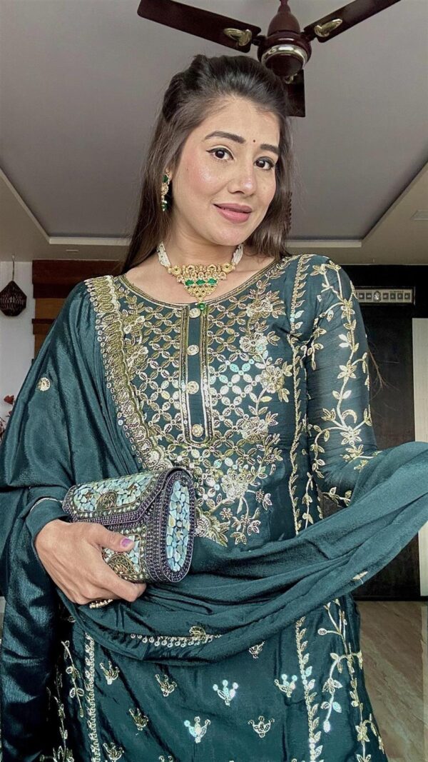 Shop Pure Chinon Silk Top-Plazzo and Dupatta Set with Heavy Embroidery - Image 6