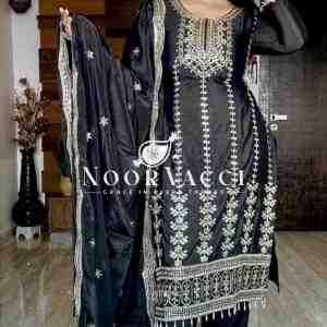 Pure Chinon Silk Top-Pent and Dupatta Set with Heavy Embroidery