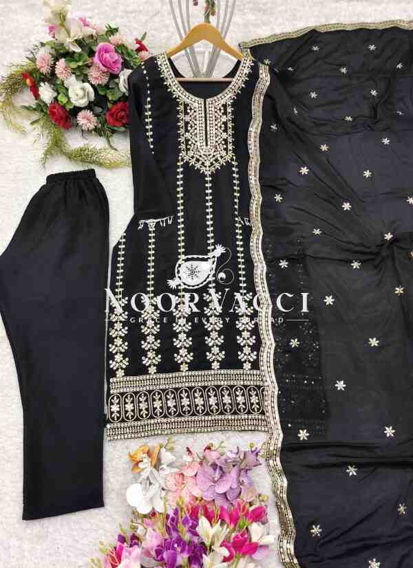 Pure Chinon Silk Top-Pent and Dupatta Set with Heavy Embroidery - Image 9