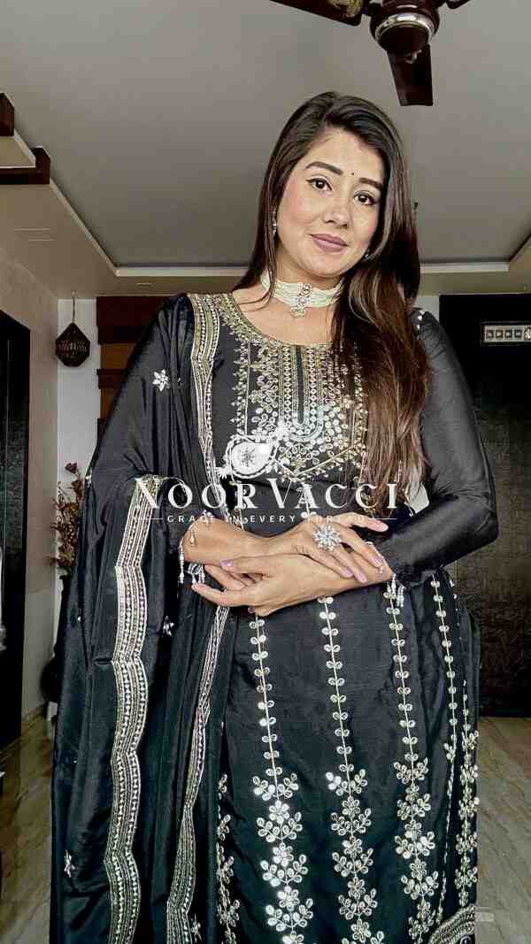 Pure Chinon Silk Top-Pent and Dupatta Set with Heavy Embroidery - Image 2