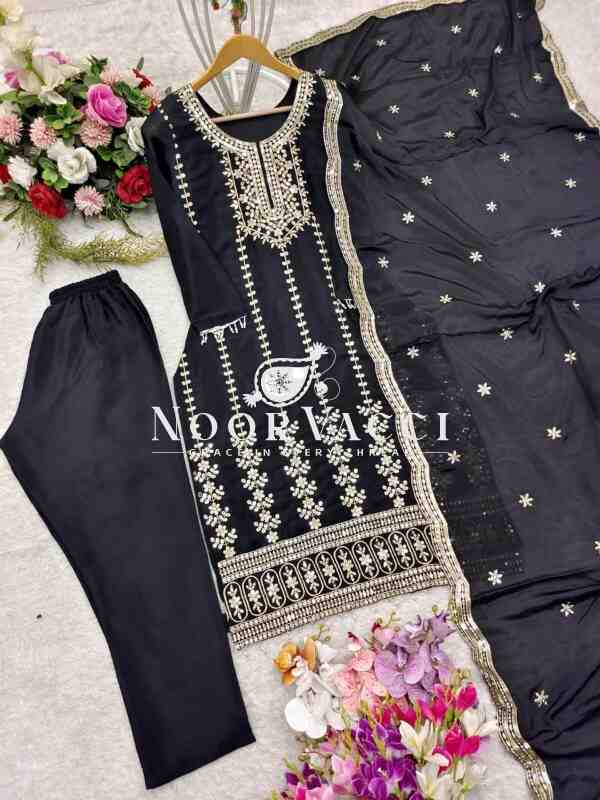 Pure Chinon Silk Top-Pent and Dupatta Set with Heavy Embroidery - Image 10