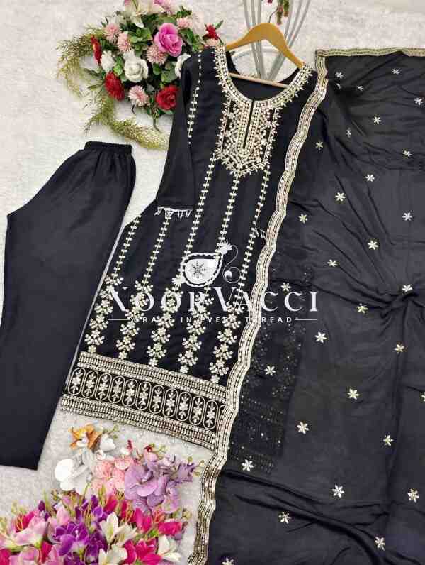 Pure Chinon Silk Top-Pent and Dupatta Set with Heavy Embroidery - Image 8