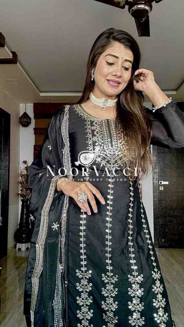 Pure Chinon Silk Top-Pent and Dupatta Set with Heavy Embroidery - Image 4