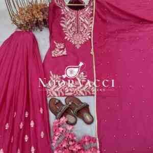 Chinon Silk Embroidered Top Plazzo and Dupatta Set