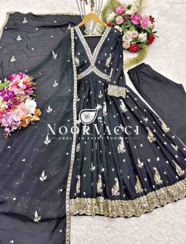Aliya-Cut Chinon Silk Gown with Pant and Dupatta Set - Image 3