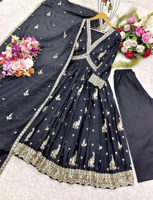 Buy Aliya-Cut Chinon Silk Gown with Pant and Dupatta Set - Image 5