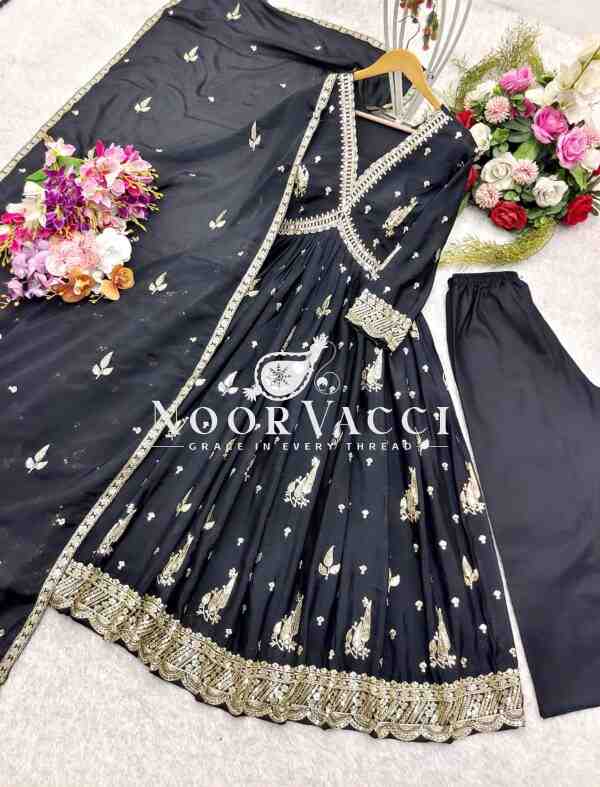 Aliya-Cut Chinon Silk Gown with Pant and Dupatta Set - Image 5