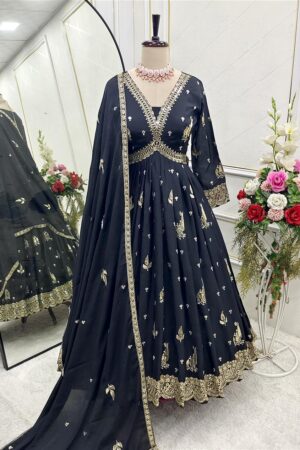 Buy Aliya-Cut Chinon Silk Gown with Pant and Dupatta Set