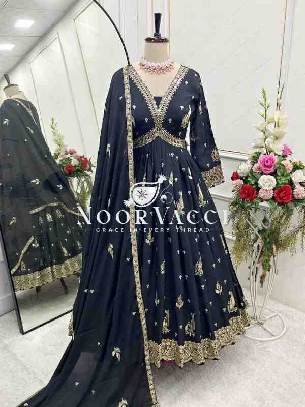 Aliya-Cut Chinon Silk Gown with Pant and Dupatta Set