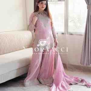 Heavy Chinon Silk Gharara Set with Embroidery & Rivet Moti Work