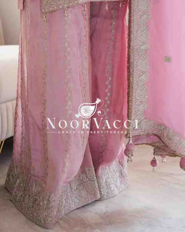 Heavy Chinon Silk Gharara Set with Embroidery & Rivet Moti Work - Image 5
