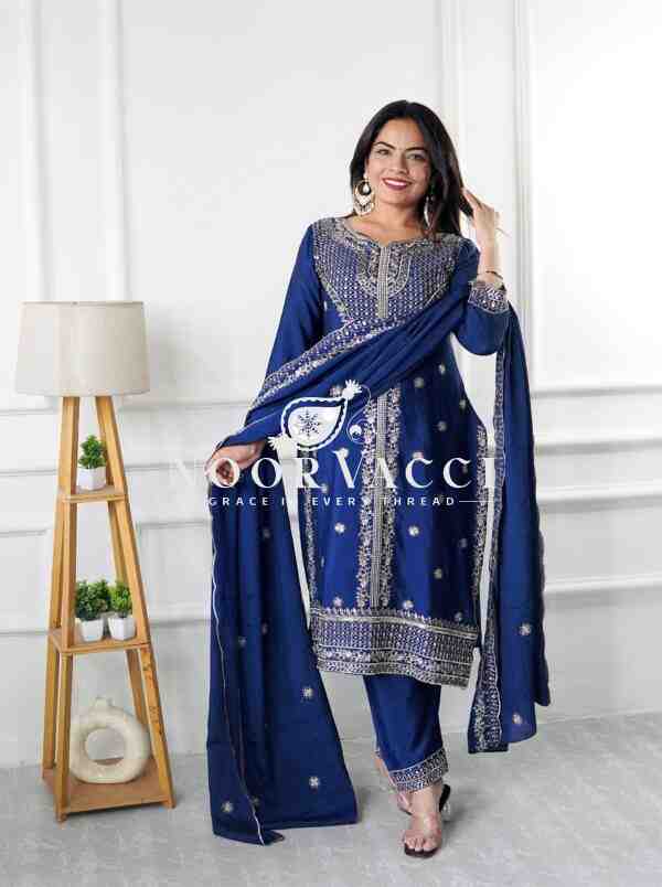 Real Modeling Chinon Silk Top with Pant and Dupatta Set