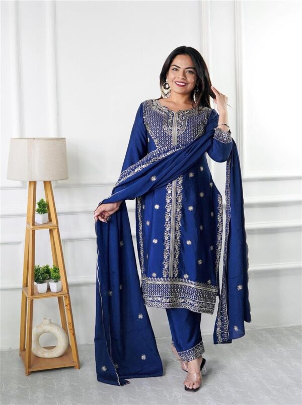 Buy Real Modeling Chinon Silk Top with Pant and Dupatta Set