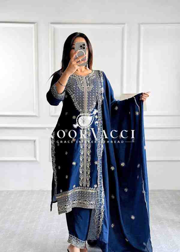 Real Modeling Chinon Silk Top with Pant and Dupatta Set - Image 2