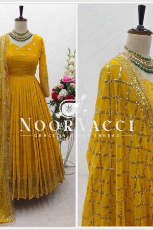 Buy Designer Fox Georgette Gown with Pant and Dupatta Set