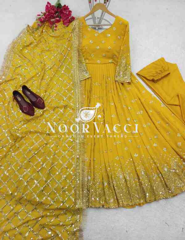 Designer Fox Georgette Gown with Pant and Dupatta Set - Image 4