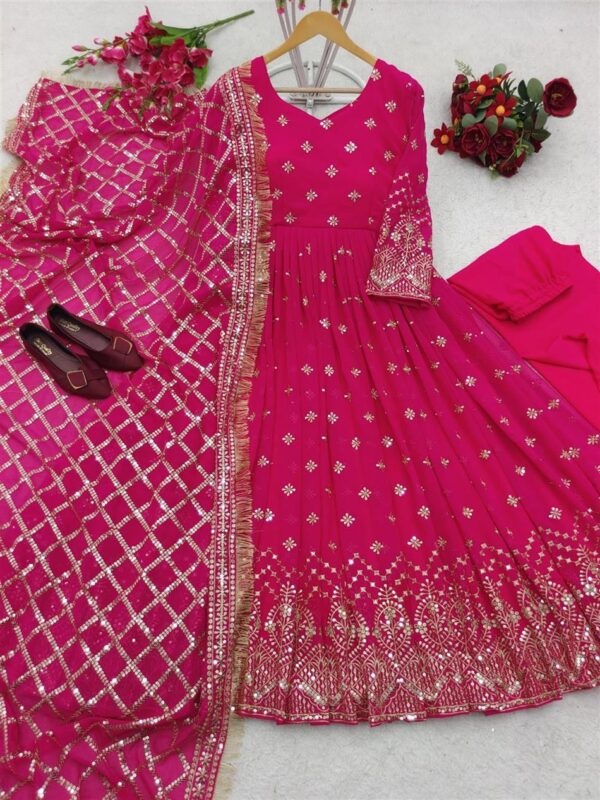 Shop Designer Fox Georgette Gown with Pant and Dupatta Set - Image 3
