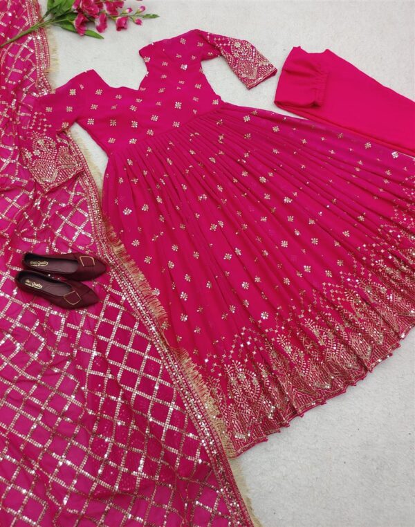 Shop Designer Fox Georgette Gown with Pant and Dupatta Set - Image 2
