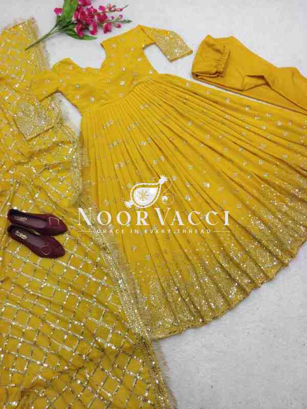 Designer Fox Georgette Gown with Pant and Dupatta Set - Image 2