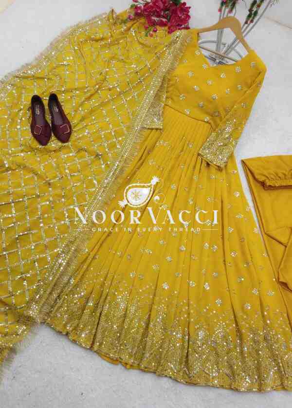 Designer Fox Georgette Gown with Pant and Dupatta Set - Image 3