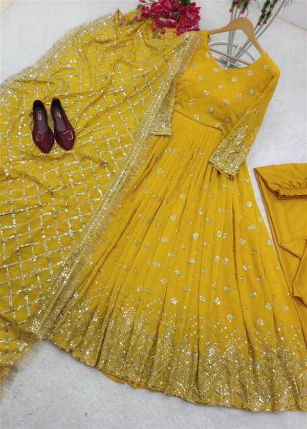 Buy Designer Fox Georgette Gown with Pant and Dupatta Set - Image 3