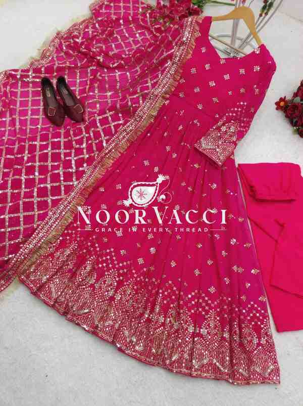 Designer Fox Georgette Gown with Pant and Dupatta Set - Image 4