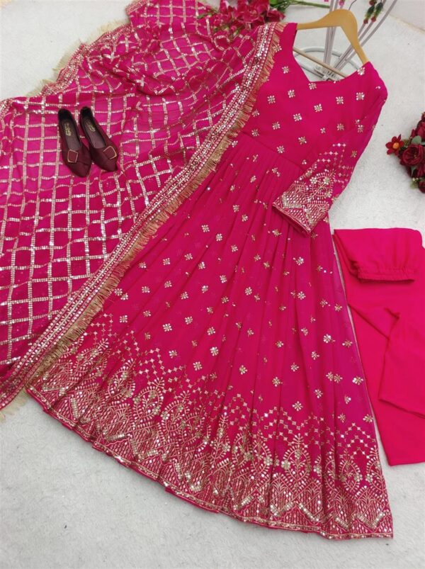 Shop Designer Fox Georgette Gown with Pant and Dupatta Set - Image 4