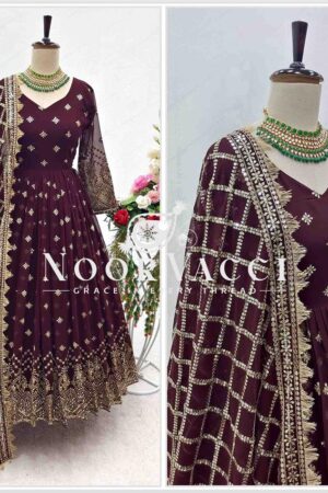Buy Designer Fox Georgette Gown with Pant and Dupatta Set