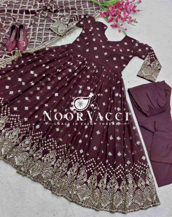 Buy Designer Fox Georgette Gown with Pant and Dupatta Set - Image 4