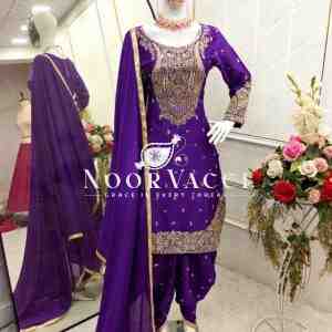 Pure Cinon Silk Embroidered Top with Dhoti and Dupatta Set