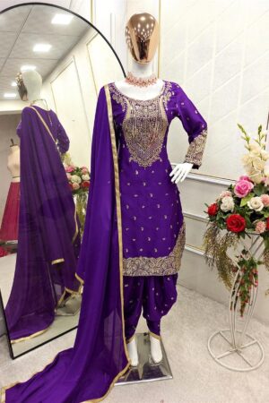 Shop Pure Cinon Silk Embroidered Top with Dhoti and Dupatta Set
