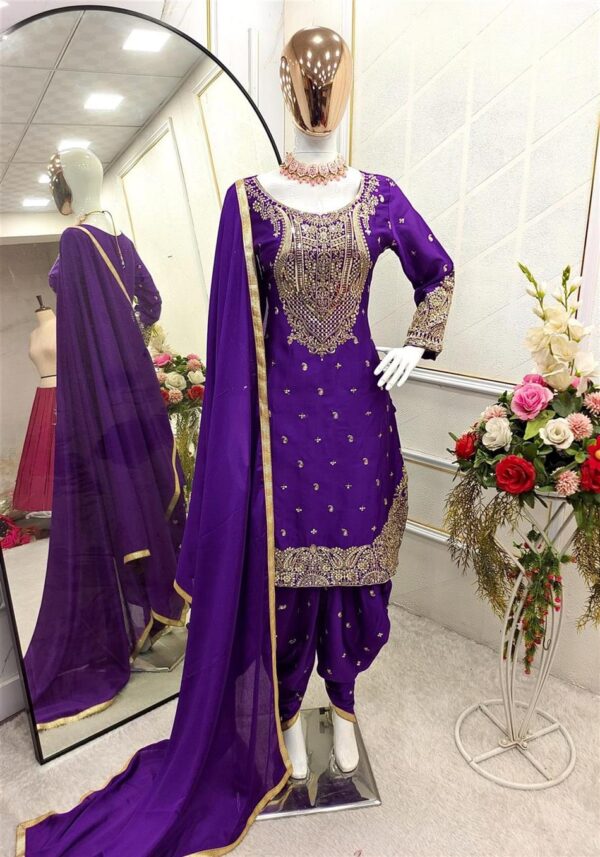 Shop Pure Cinon Silk Embroidered Top with Dhoti and Dupatta Set