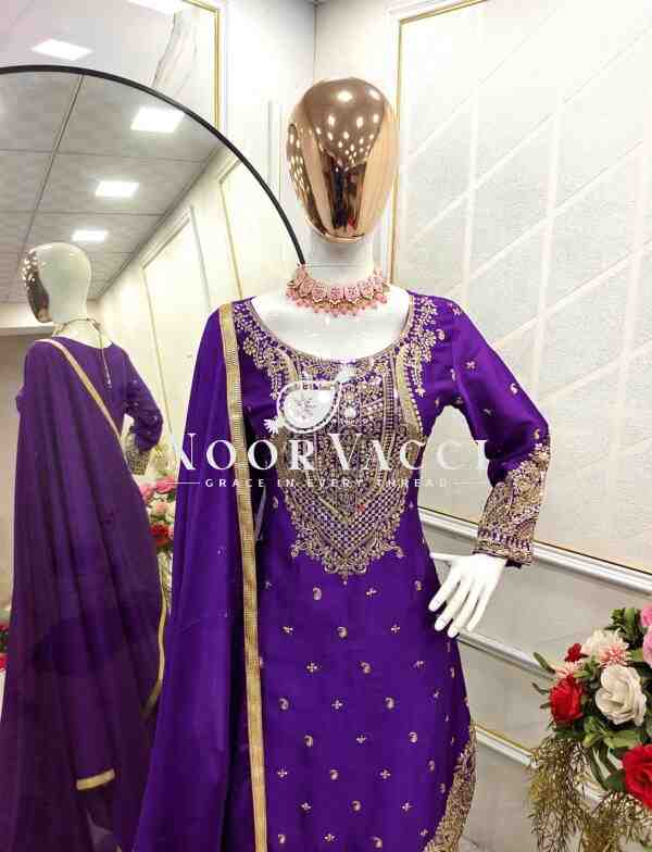 Pure Cinon Silk Embroidered Top with Dhoti and Dupatta Set - Image 6