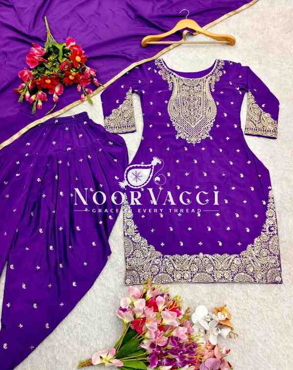 Pure Cinon Silk Embroidered Top with Dhoti and Dupatta Set - Image 4