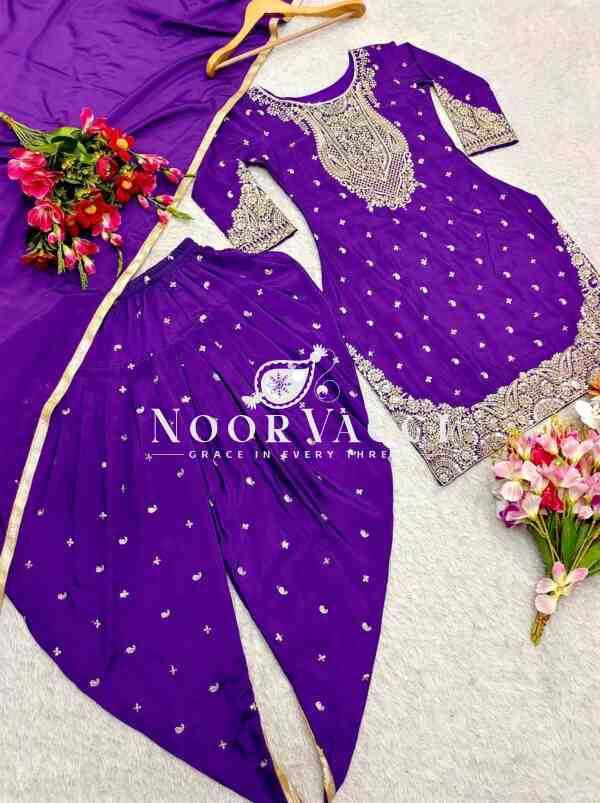 Pure Cinon Silk Embroidered Top with Dhoti and Dupatta Set - Image 5
