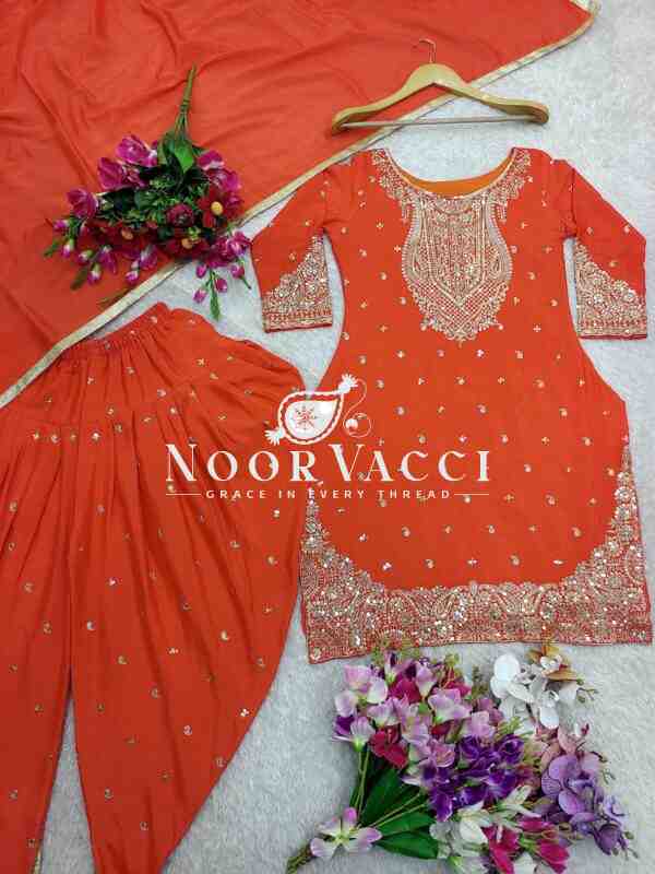 Pure Cinon Silk Embroidered Top with Dhoti and Dupatta Set - Image 6