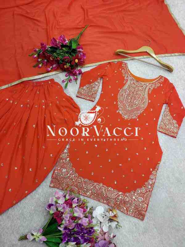 Pure Cinon Silk Embroidered Top with Dhoti and Dupatta Set - Image 4