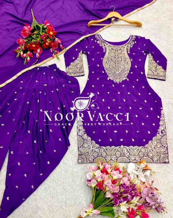 Pure Cinon Silk Embroidered Top with Dhoti and Dupatta Set - Image 7