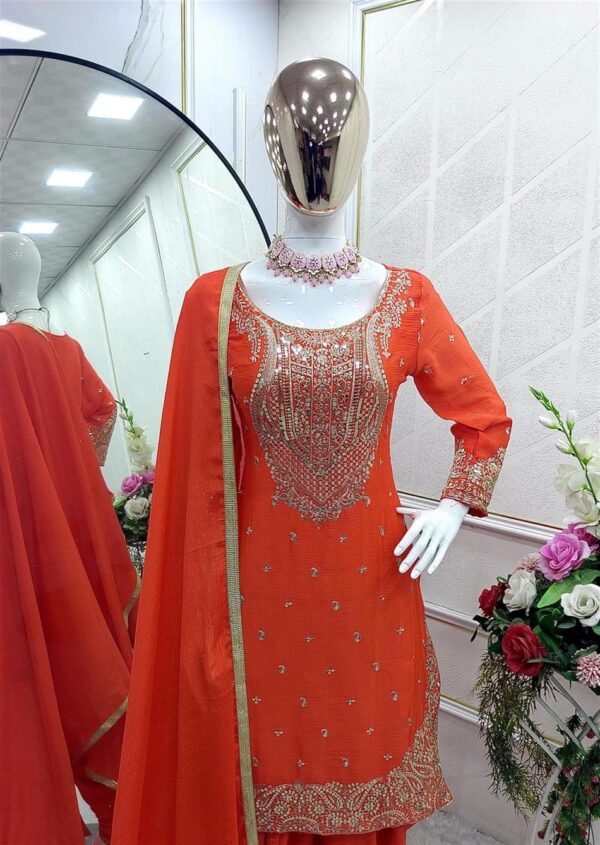 Shop Pure Cinon Silk Embroidered Top with Dhoti and Dupatta Set - Image 3