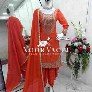 Pure Cinon Silk Embroidered Top with Dhoti and Dupatta Set