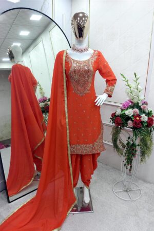 Shop Pure Cinon Silk Embroidered Top with Dhoti and Dupatta Set