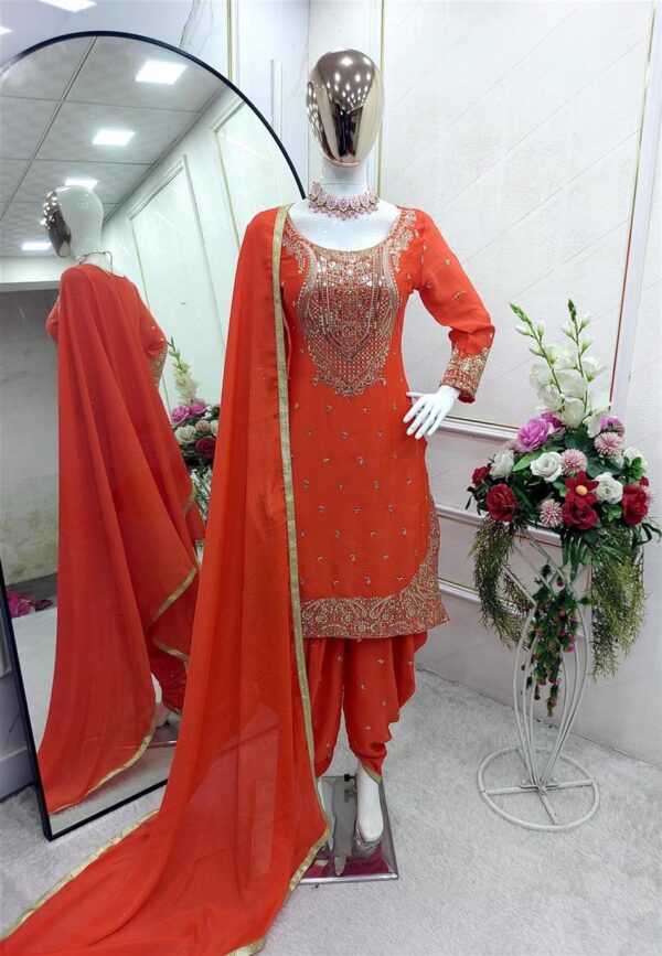 Shop Pure Cinon Silk Embroidered Top with Dhoti and Dupatta Set