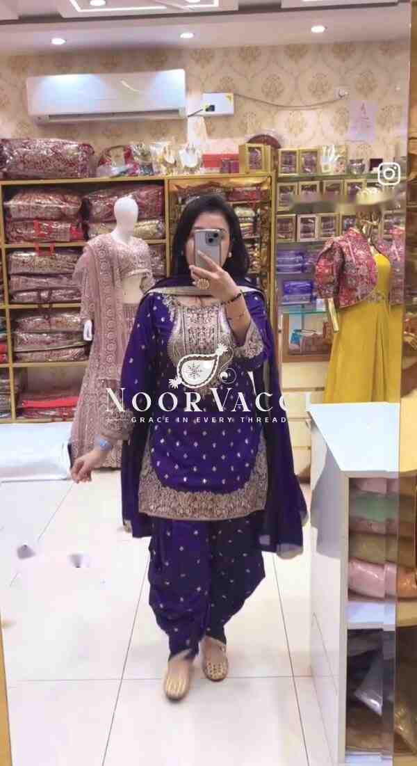 Pure Cinon Silk Embroidered Top with Dhoti and Dupatta Set - Image 3