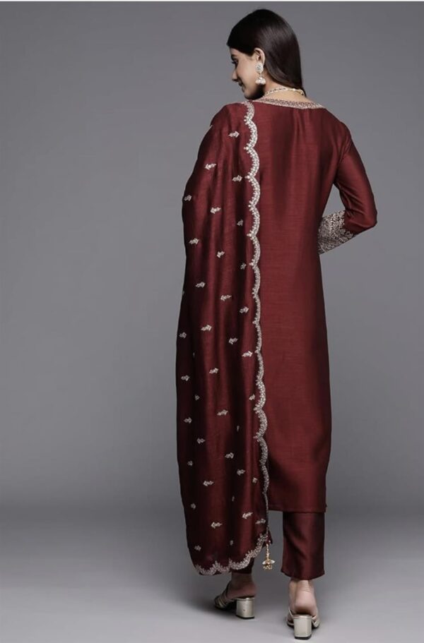 Shop Pure Cinon Silk Embroidered Top with Pant and Dupatta Set - Image 2